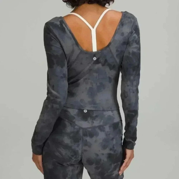 Lululemon Align Long Sleeve Cropped Shirt Tie Dyed Black Gray - Picture 4 of 10